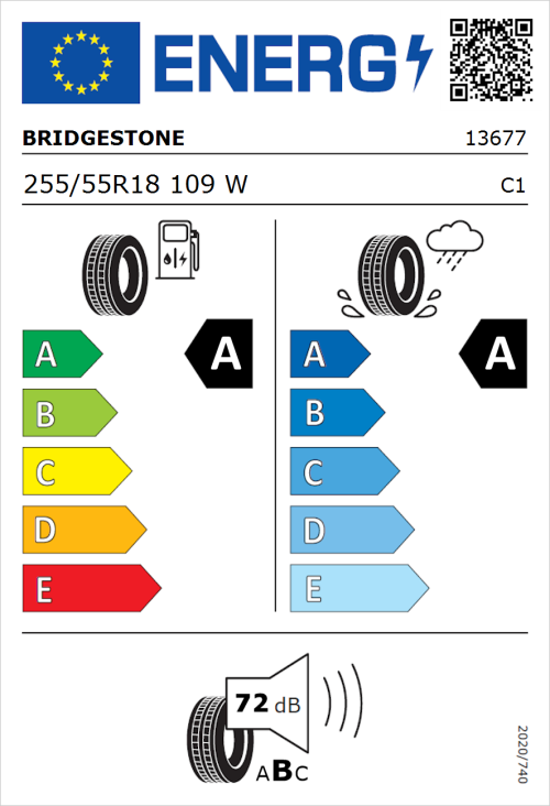 Tyre Label for Bridgestone Alenza 001 255/55R18 109W