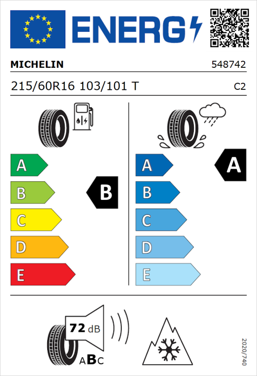 Tyre Label for Michelin Agilis 3 215/60R16 103/101T