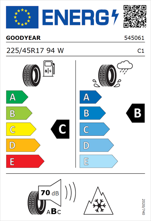 Tyre Label for Goodyear Vector 4Seasons Gen-3 225/45R17 94W