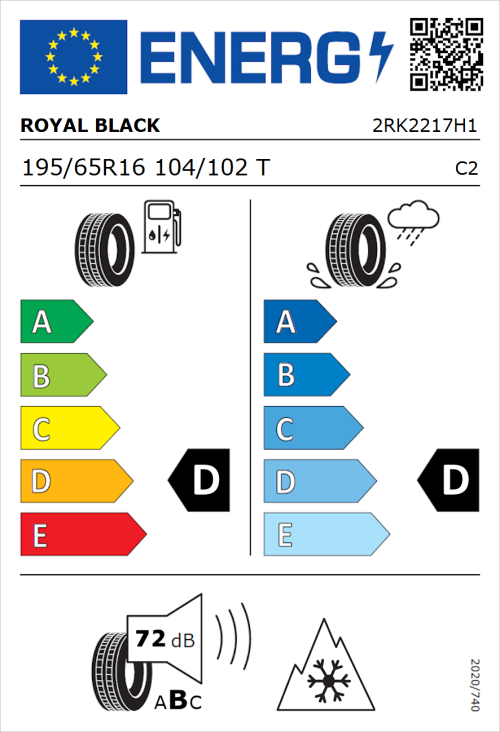 Tyre Label for Royal Black Winter 195/65R16 104/102T