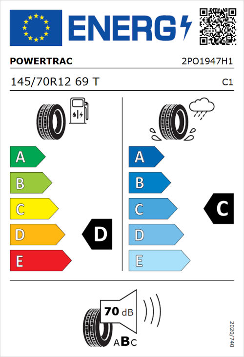 Tyre Label for Powertrac Adamas H/P 145/70R12 69T