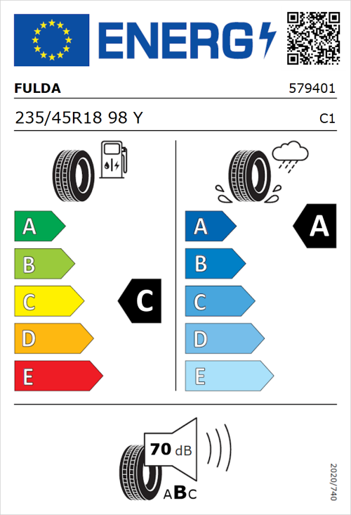 Tyre Label for Fulda SportControl 2 235/45R18 98Y