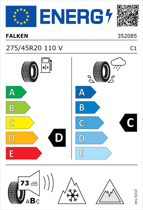 Tyre Label for Falken Wildpeak A/T AT3WA 275/45R20 110V