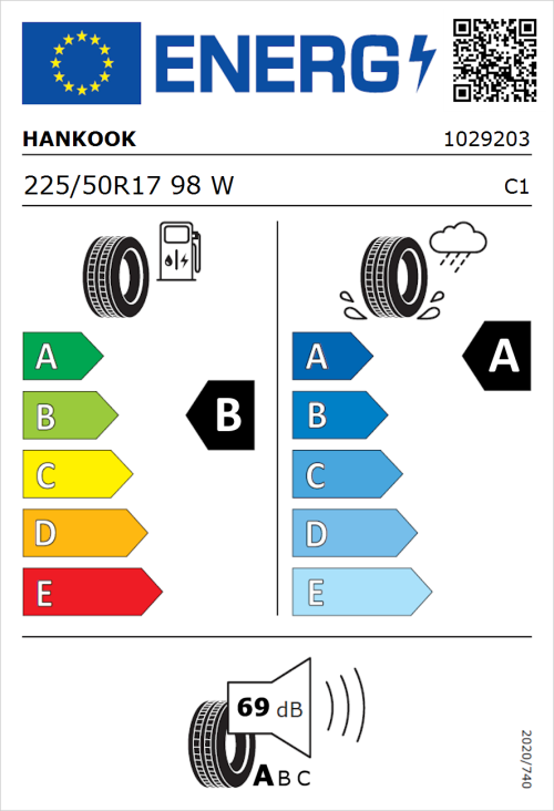 Tyre Label for Hankook Ventus Prime 4 (K135) 225/50R17 98W