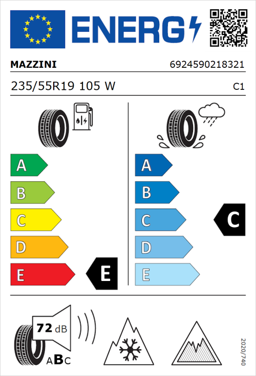 Tyre Label for Mazzini Versat-AS8 235/55R19 105W