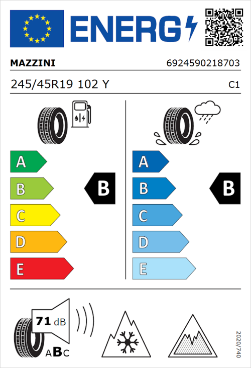 Tyre Label for Mazzini Versat-AS8 245/45R19 102Y