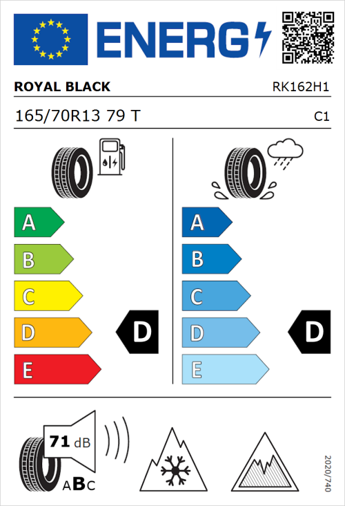 Tyre Label for Royal Black Winter 165/70R13 79T