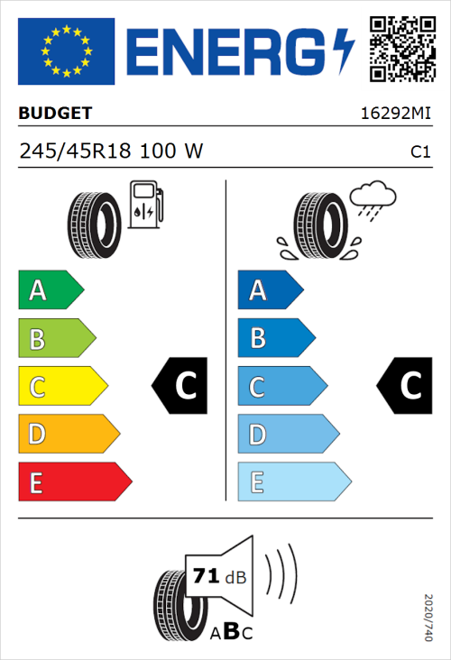 Tyre Label for Budget Budget 245/45R18 100W