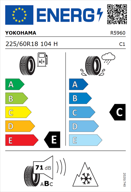 Tyre Label for Yokohama Geolandar-G015 225/60R18 104H