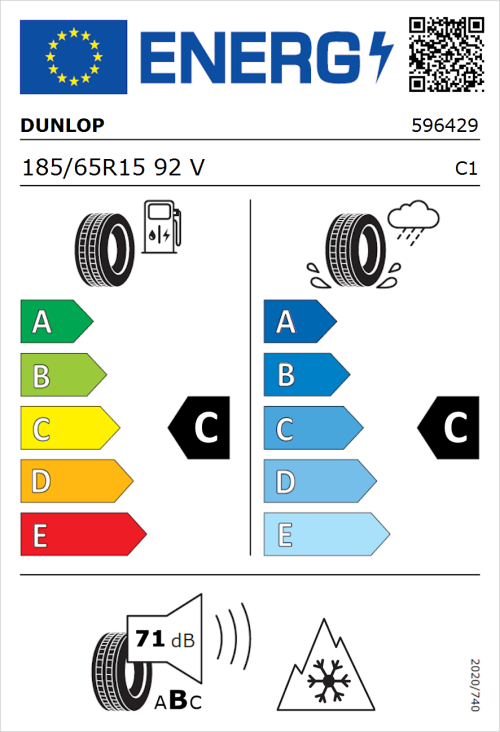 Tyre Label for Dunlop All Season 2 185/65R15 92V