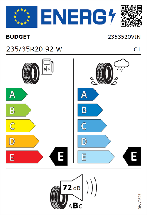 Tyre Label for Budget Budget 235/35R20 92W