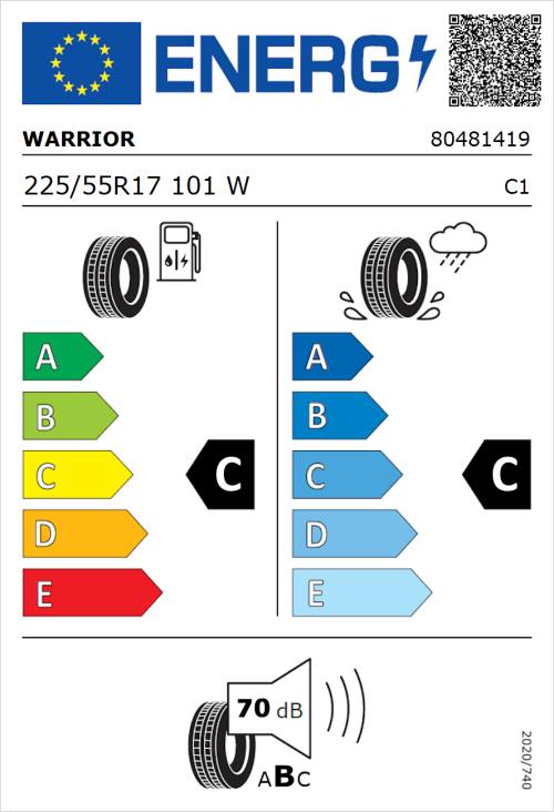 Tyre Label for Warrior R32 225/55R17 101W