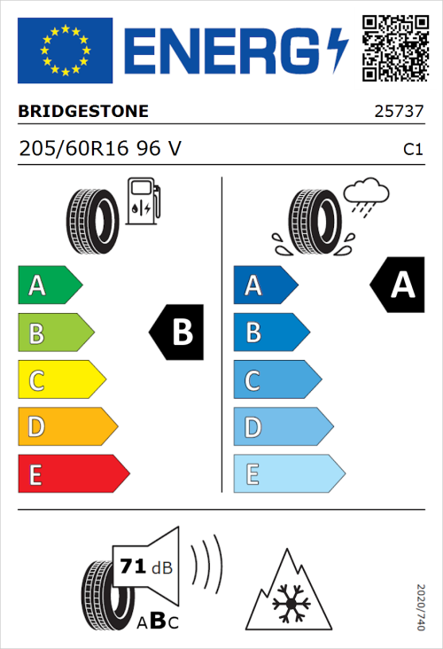 Tyre Label for Bridgestone Weather Control A005 205/60R16 96V
