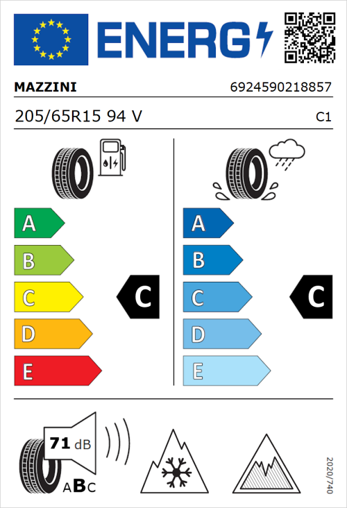 Tyre Label for Mazzini Versat-AS8 205/65R15 94V