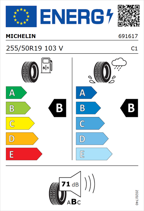Tyre Label for Michelin Latitude Tour HP 255/50R19 103V