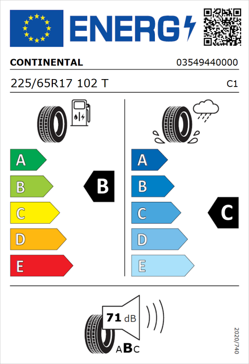 Tyre Label for Continental ContiCrossContact LX 225/65R17 102T