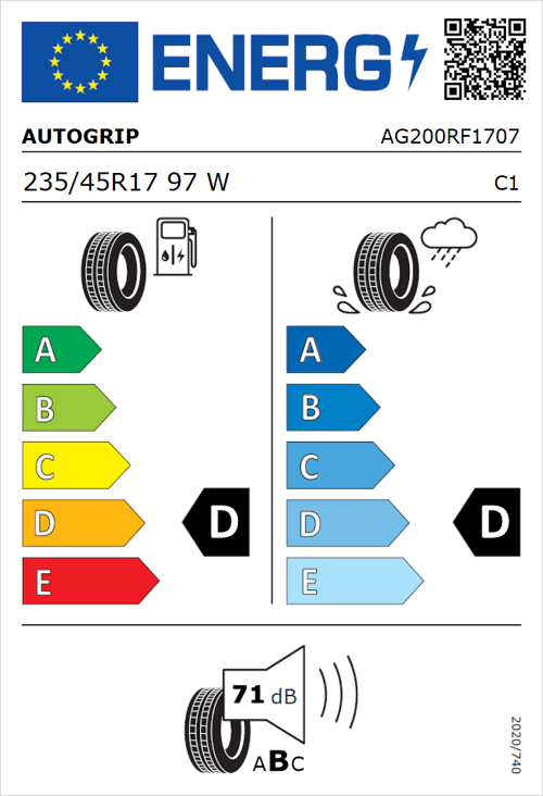 Tyre Label for Autogrip Grip 200 235/45R17 97W