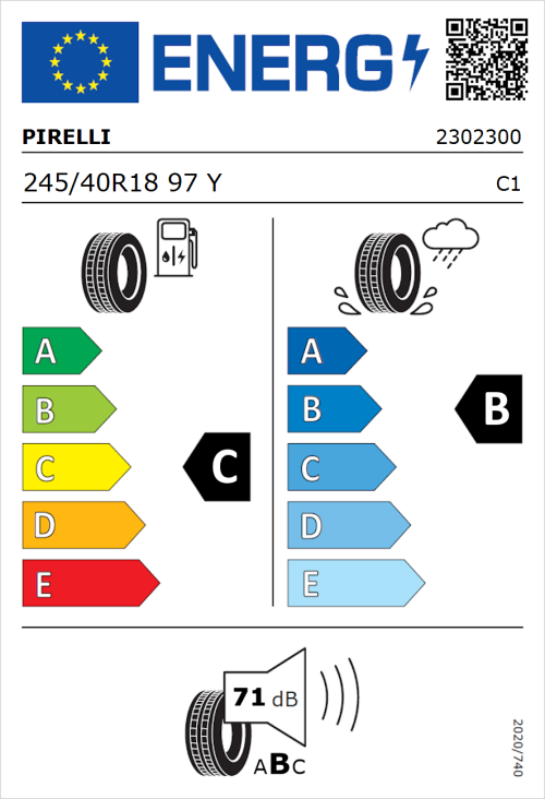 Tyre Label for Pirelli Cinturato P7 245/40R18 97Y