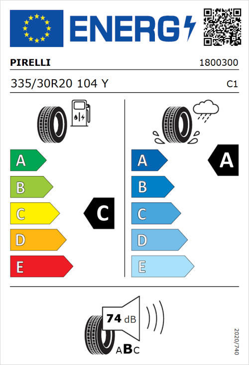 Tyre Label for Pirelli P Zero 335/30R20 104Y