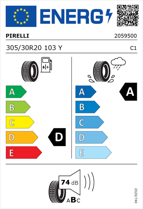 Tyre Label for Pirelli P Zero 305/30R20 103Y